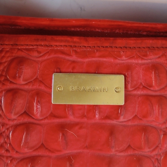 Brahmin Red Medium Asher Crocodile Embossed Leather Tote Bag, Tassel - Picture 5 of 14